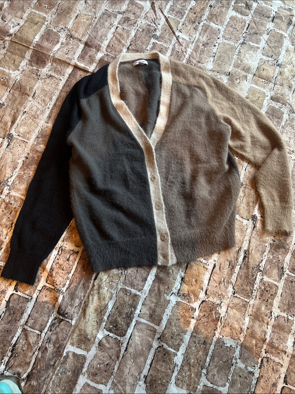 Cozy fuzzy color block cardigan